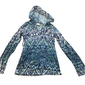 Marika Blue and Green Patterned Hoodie Burnout Style Size M